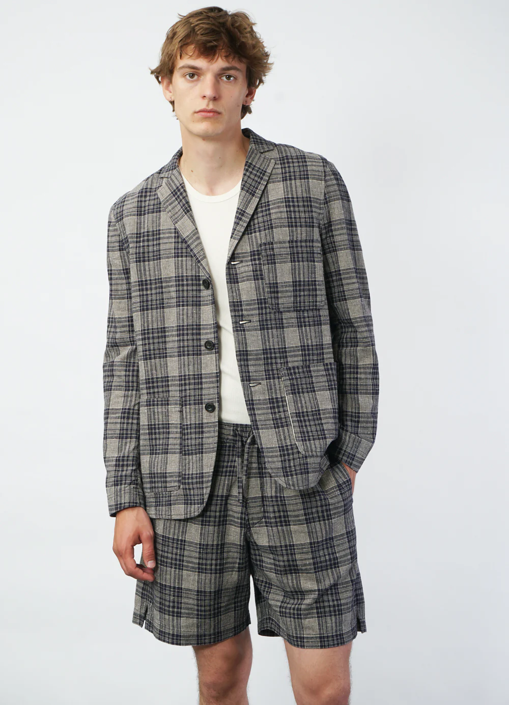 YANN 29-59-3 | Casual Drawstring Shorts | Navy Ecru Check - Image 2